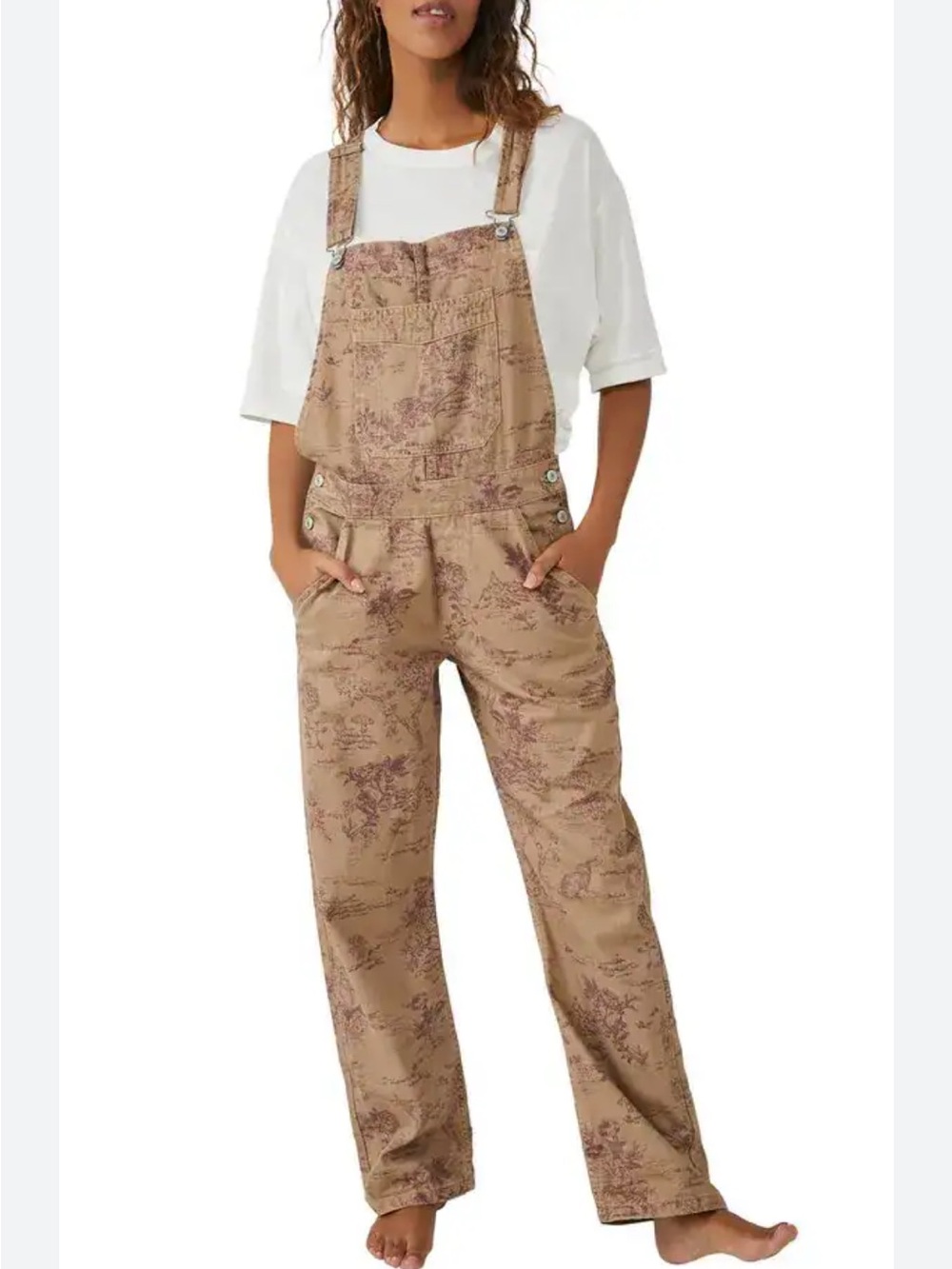 Free People The Free Ziggy Toile Print Overalls In Desert Combo sz XL boho